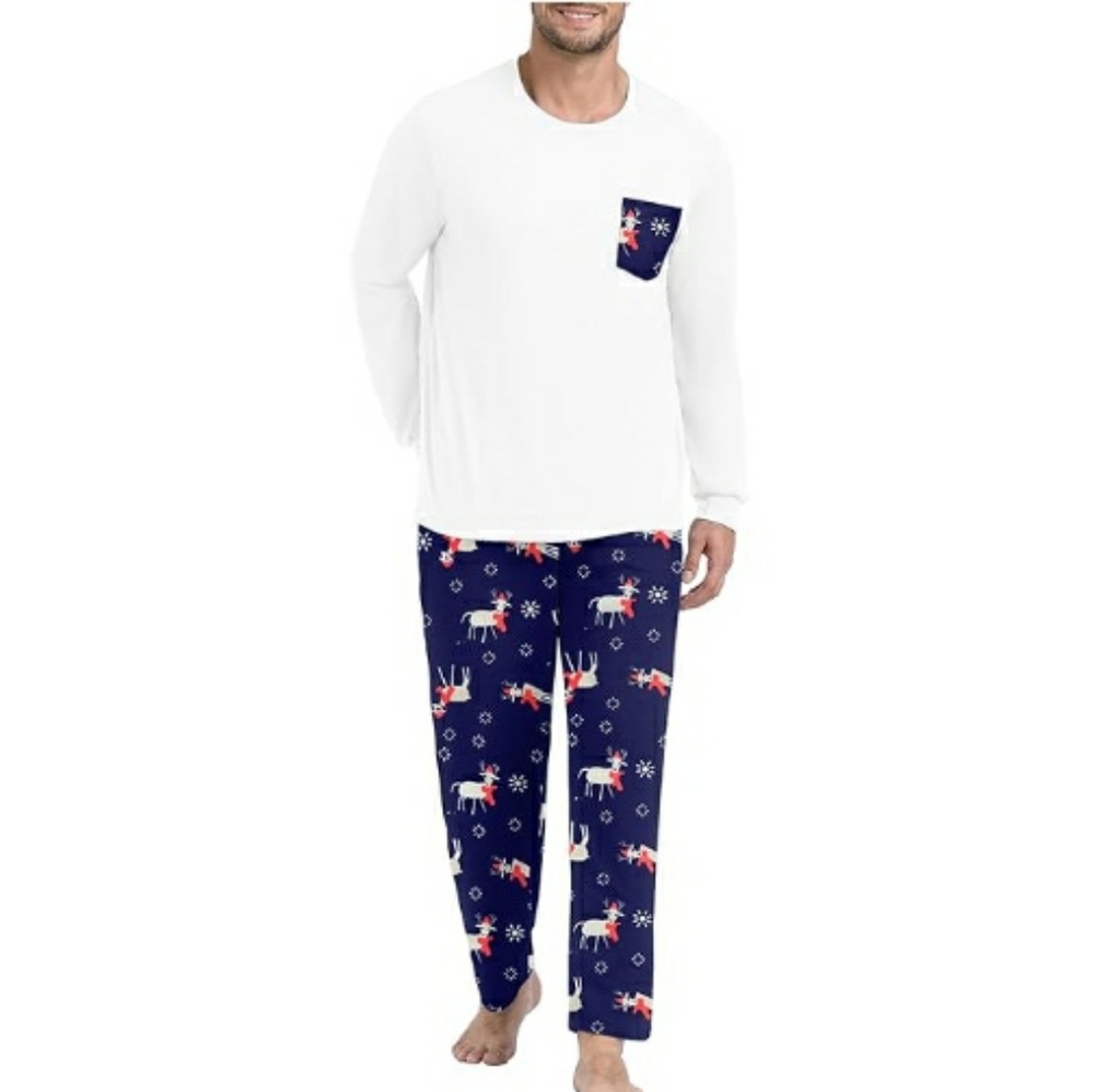 Men's Pajama Set Sleepwear Lightweight Long Sleeve White /Blue